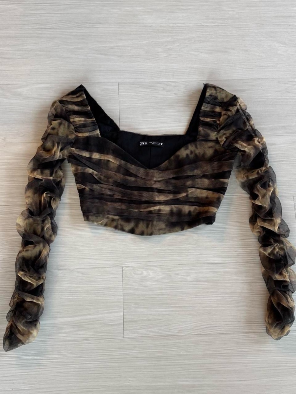 Zara Black and Brown Ruched Corset Crop Top